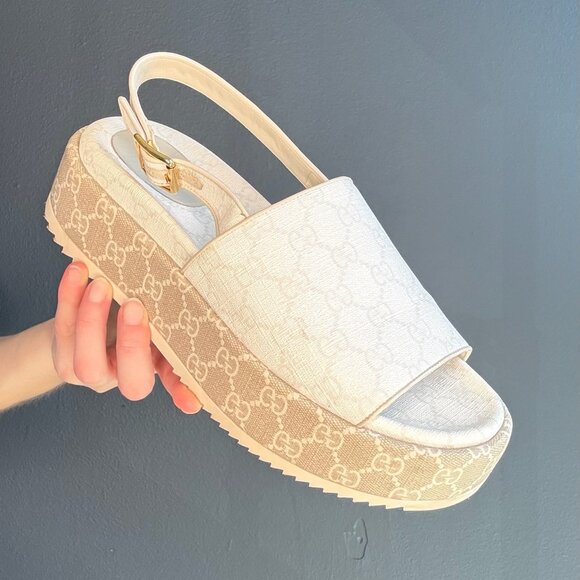 Gucci Beige Monogram Sandals - 40